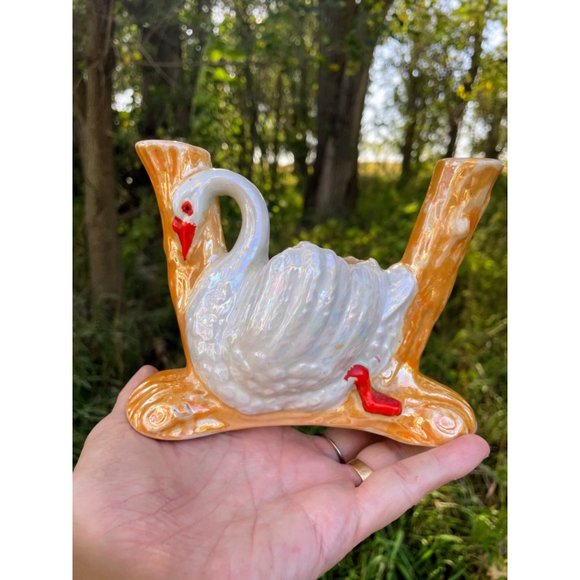 Vintage 1950s Lusterware Swan Planter With Vases - Picture 11 of 13